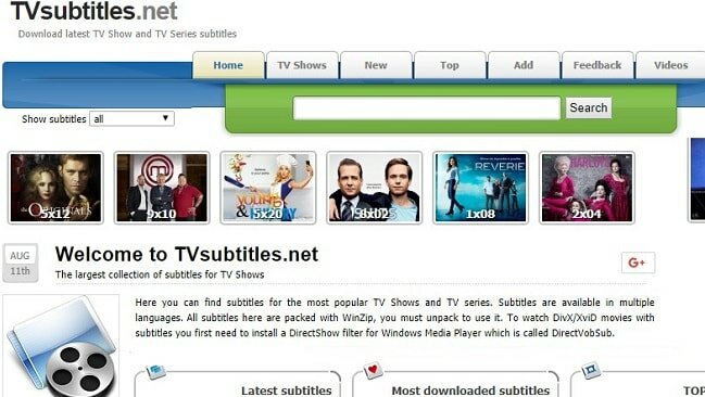 tvsubtitles homepage